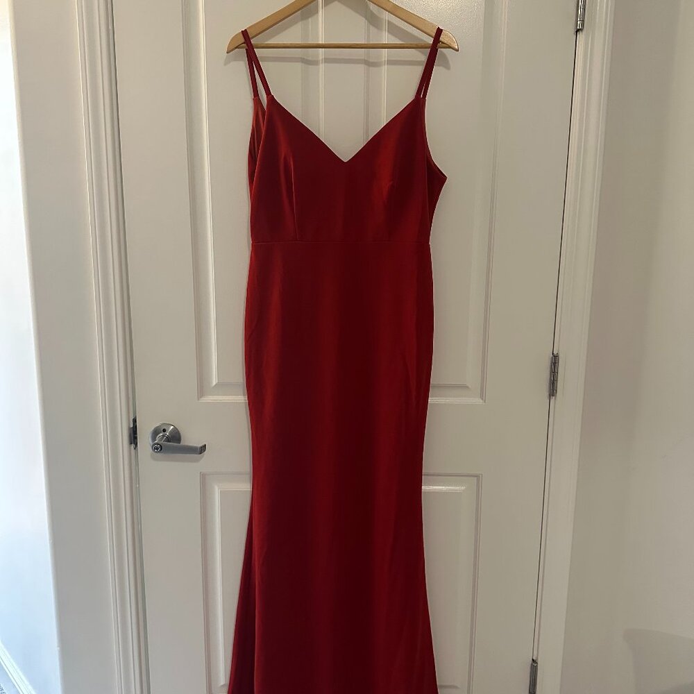 NWOT Lulus Moments Of Bliss Rust Red Backless Mermaid Maxi Dress, L